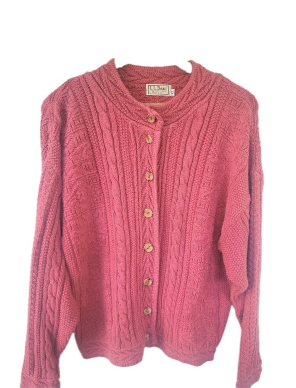 Vintage L.L. Bean Berry Cable Knit Cardigan Sweater Cotton XL